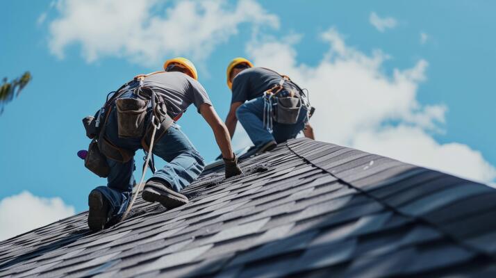 Roofer performing roof repairs on a home in Austin, TX